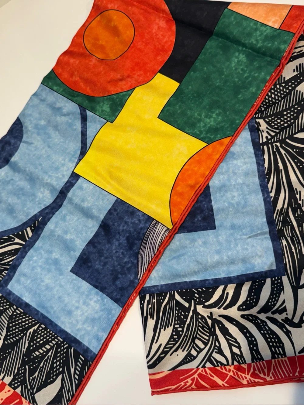 NEW Carolina Lemke Equestrian Azure Vines & Mane Silk Scarf Geometric Abstract